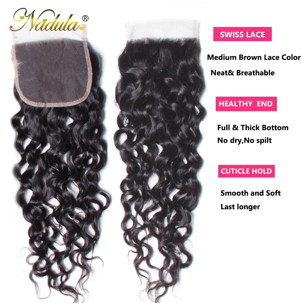 Nadula Hair Brazilian Hair Water Wave Bundles With Closure 3 Bundles With Lace Closure Human Hair Weave Bundles With Closure