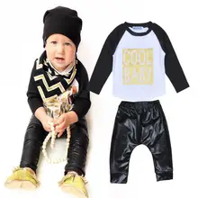 4 комплекта/партия комплекты для маленьких девочек Комплекты для малышей состоящие из рубашки с длинными рукавами и кожаных штанов костюмы для мальчиков sylvia 0109 526082961023