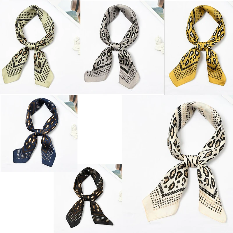 

yishine 20pcs Mix Colors Multifunction Leopard Patchwork Printed Women's Small Square Wraps Scarves Shaw Polyester Silk Scarf