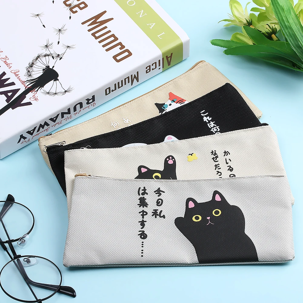 

1PC Cute Cartoon Canvas Makeup Bag Cat Printed Women Girl Oxford Cloth Cosmetic Bag Zip Box Wash Bag Travel Pouch