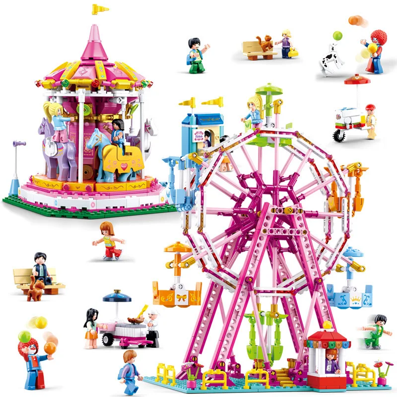 

789PCS/762PCS Ferris Wheel Carousel Girl Series Princess Street View Playground Building Blocks Toys Compatible Legoings Bricks