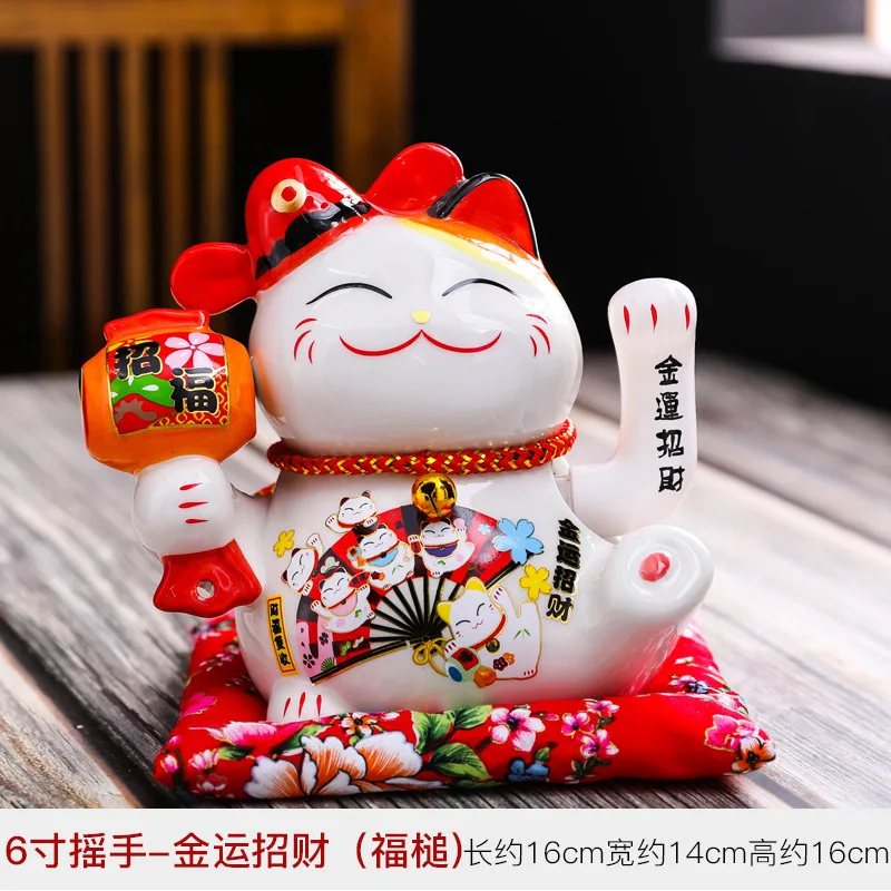 6 дюймов трясущиеся руки Lucky Cat керамический материал украшения маленькие качели открывающиеся подарки домашняя компания касса украшения - Цвет: A