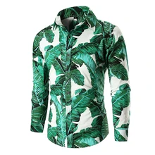 Green Leaf Print Shirt Men 2018 Spring Autumn New Slim Fit Long Sleeve Dress Shirt Mens Party Wear Shirts for Male Chemise Homme