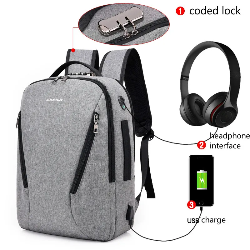 

Capacity Unisex Business Backpack USB Charge Anti Thief Backpacks Multifunction Coded Lock Rucksack Travel Schoolbags Laptop Bag