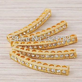 

25pcs/lot Gold Metal paved White Crystal Rhinestones Curved Bar Connector Charm Beads For Making Bracelet