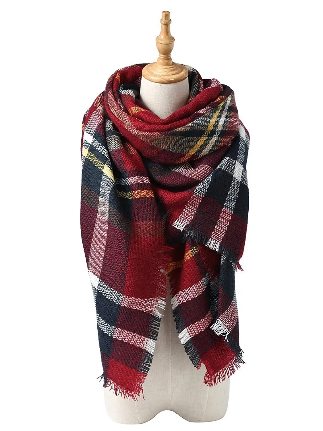 Women's Fall Winter Scarf Classic Tassel Plaid Scarf Warm Soft Chunky