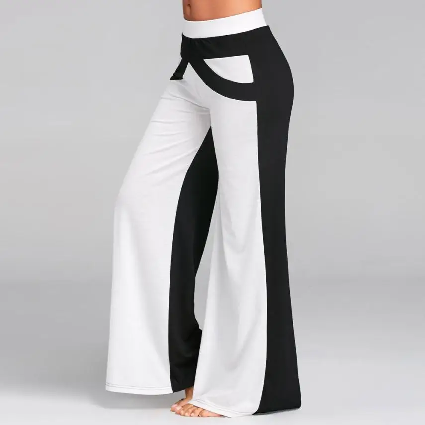 Черные и белые строчки широкие брюки женские в стиле пэтчворк в форме колокола Брюки расклешенные брюки средней посадки широкие брюки