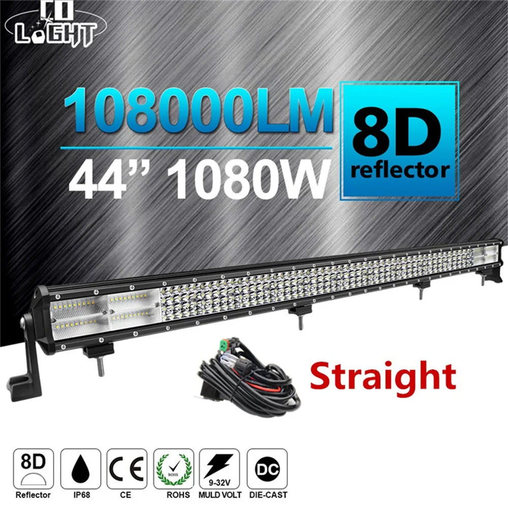 CO LIGHT 4 ряда 44 дюймов светодиодный световой бар 8D 1080 Вт светодиодный рабочий свет 12 в 24 В точечный прожектор комбинированная Светодиодная панель для внедорожников для грузовиков 4x4 4WD ATV Barra