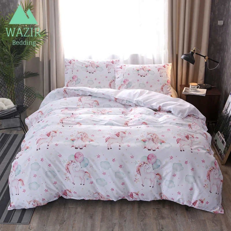 

Unicorn Cartoon Print Bedding Set Black White 3pcs Home Textile Duvet Cover Edredon Pillowcases Bedroom Bedclothes Home & Living