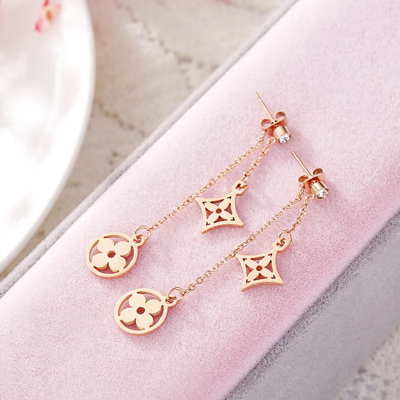 

Black Rose Gold Geometry Earings Fashion Jewelry 2018 Long Flower Round Square Star Stainless Steel Earrings For Women