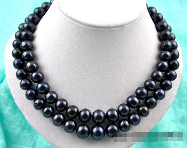

Free shipping >>>>>2strands 19" 14mm round black FW pearl necklace