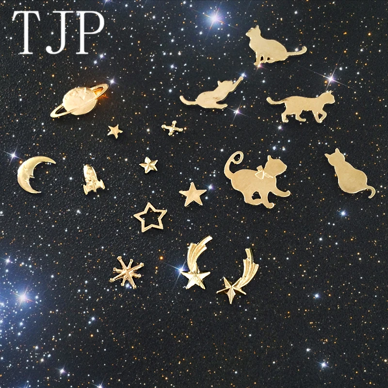 TJP космическая планета ракеты кошка и улыбающееся лицо Луна металлический