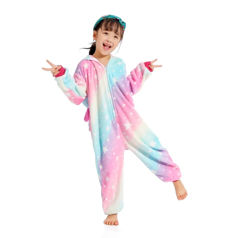 

New Animal Starry Sky Pegasus Unicorn Pyjamas Flannel Kids Boys Girls Pajamas Onesies Children Cartoon Cosplay Sleepwear 4-12Y