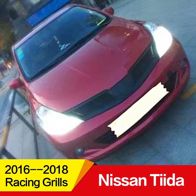 Использовать для Nissan Tiida гоночные грили 2008 09 10 лет углеродное волокно Refitt Передняя Центральная гоночная решетка крышка аксессуары без логотипа автомобиля