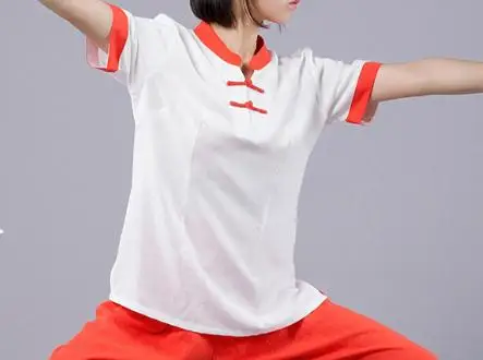 Летняя хлопковая и льняная футболка женский костюм Тай Чи женский короткий рукав taijiquan форменные футболки Единоборства Тай Чи одежда - Цвет: white 3