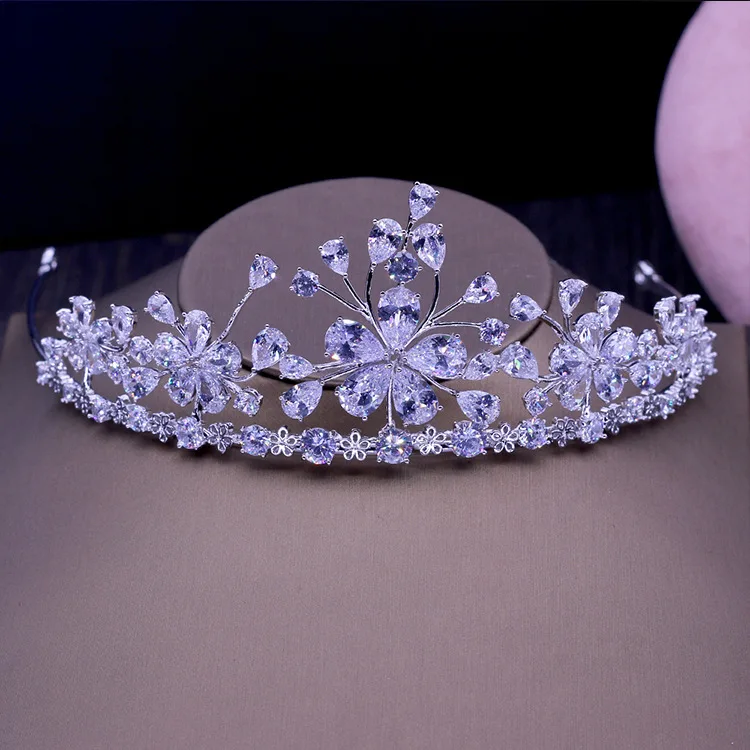 

Fashion elegant flowers Paved Crown Cubic Zircon Princess Tiaras Wedding bride Hair Accessories Bride Hair Jewelry free shipping