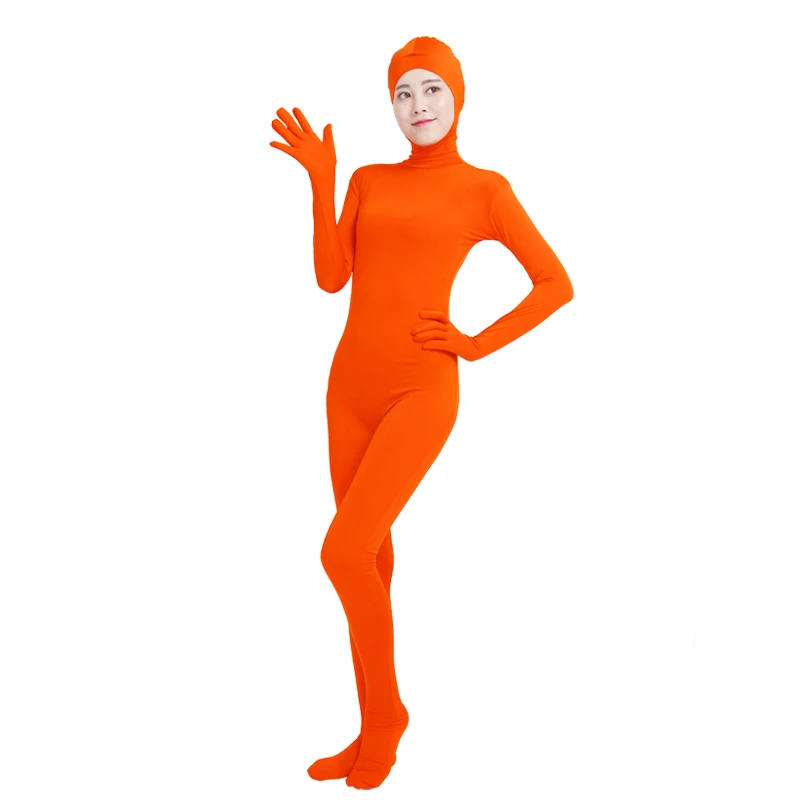 Ensnovo, женские костюмы Zentai, для взрослых, с открытым лицом, на все тело, спандекс, лайкра, колготки, черный Zentai, костюмы для косплея, боди - Цвет: Fluorescent Orange