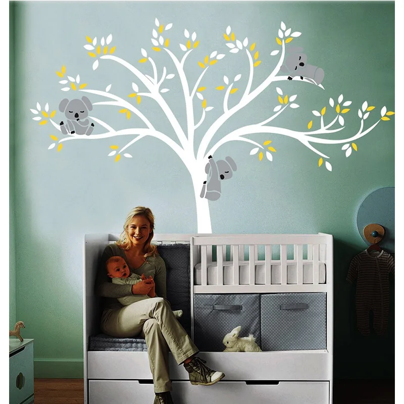 POOMOO Wall Sticker Large Koala Tree Wall Decals for Baby Nursery baby Nursery Vinyl Wall Decor