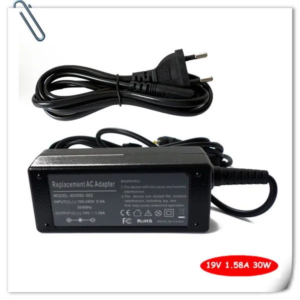 

19V 1.58A AC Adapter Charger for Compaq Presario CQ10 HP Mini 1011TU 1124TU 1125TU 1116TU 1131TU 30W Notebook Power Supply Cord
