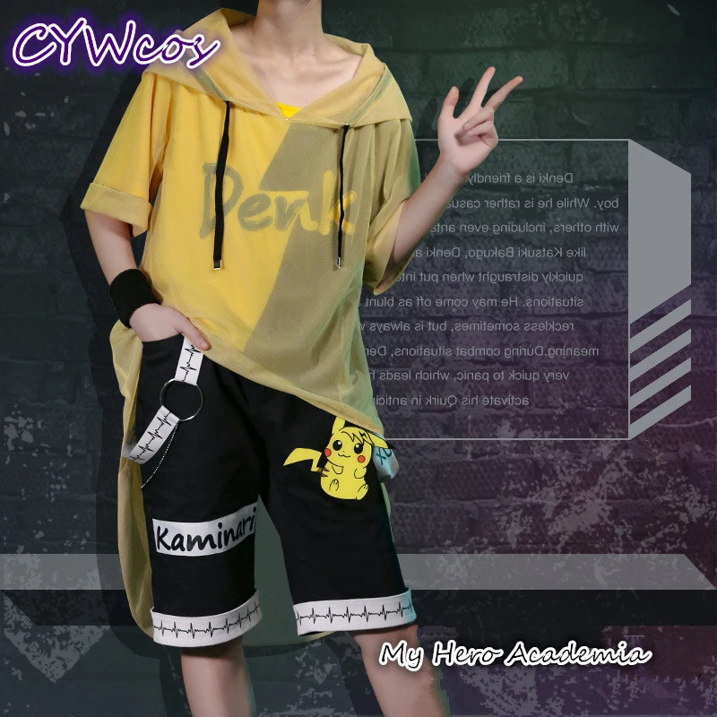 

Anime My Hero Academia Kaminari Denki Daily Fashion Suits Cosplay Costume Uniforms Coat+Shirt+Shorts+Hat+Accessories