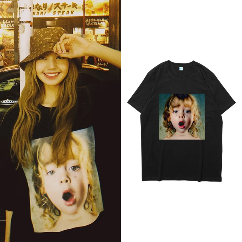 

2019 womens top tees blackpink group lisa same style t shirt loose printing short sleeve shirts Unisex kpop drop shipping