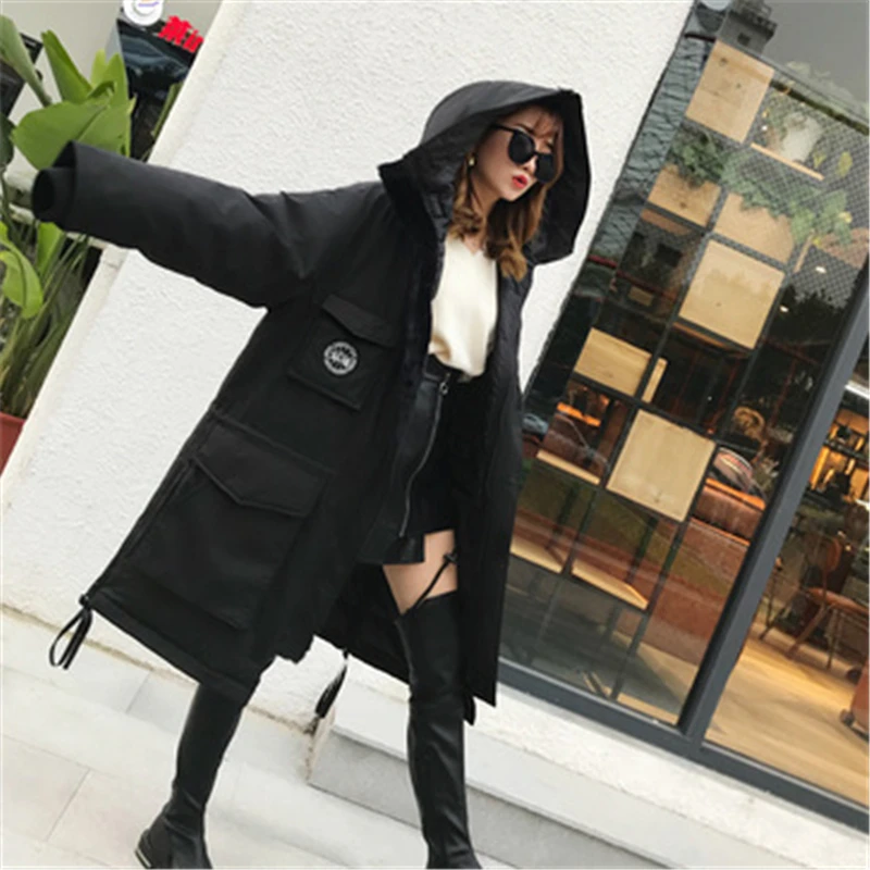 Taille Hjb291 Nouveau Longue Manteau De Bas red À 2018 Black Plus Marée Outillage Vers Le Les Section Hiver Lâche Sur Genoux Veste Femmes Couple Mode Capuchon OqIxwTg