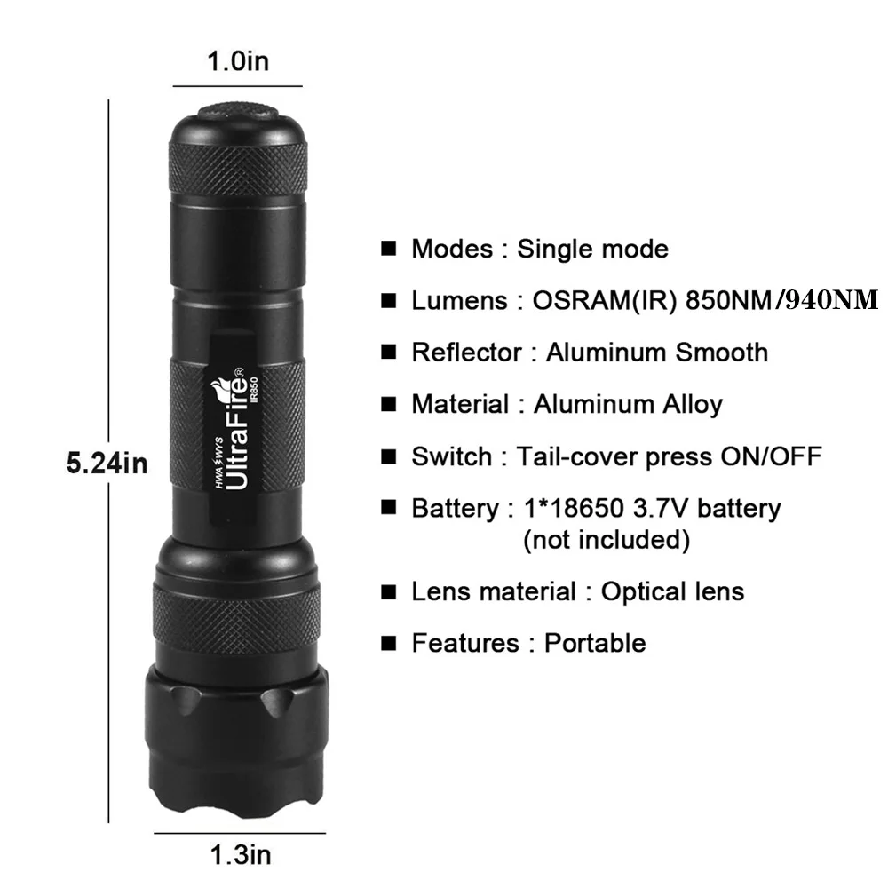UltraFire Zoomable 18650 IR фонарик ночного видения 5W850nm 10W940nm светодиодный тактический фонарь с инфракрасным излучением охотничий фонарь