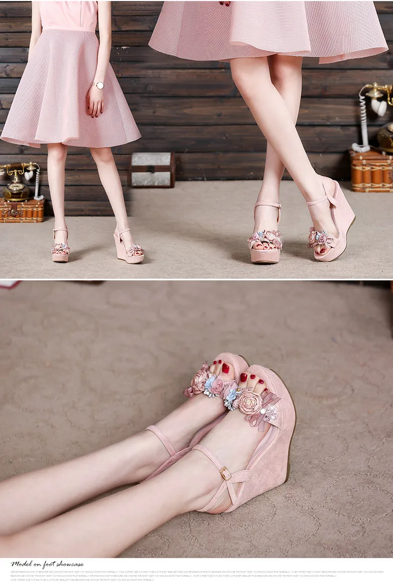 14_2019 Summer New Elegant Fashion High Heel Wedges Sandals Small Size Female Pink White Peep Toe Wedding Shoes