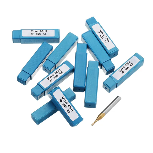 Drillpro 10pcs Titanium Coating 1.5-6.0mm HSS 4 Flute End Mill Cutter 6mm Shank CNC Drill Bits Set Spiral Bit