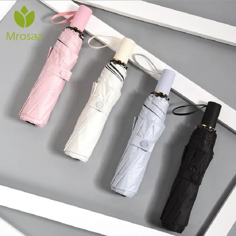 Mrosaa 53CM Three fold Pure Color Small Clean Sunshade 8 Bone Black