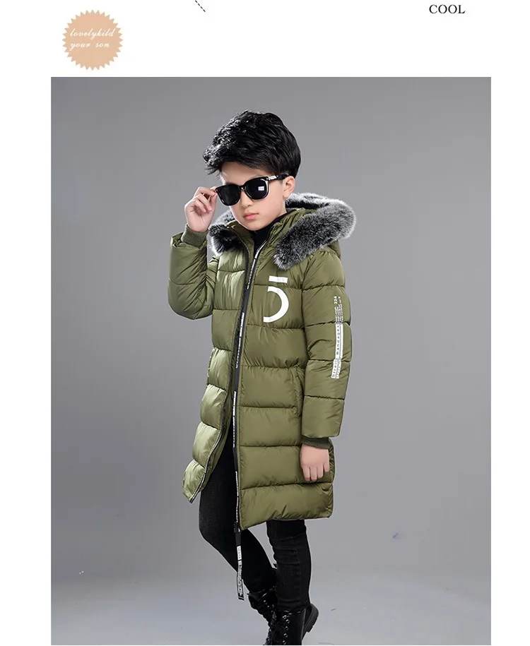 Children Winter Warm Jackets Boys Big Fur Collar Hooded Cotton Jacket Children Casual Thickenging Outerwear Coats