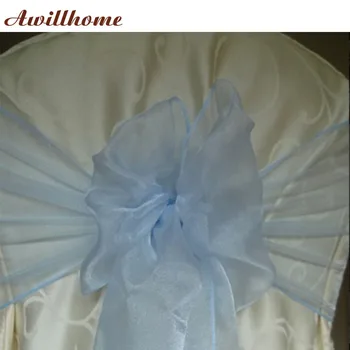 

FREE SHIPPING 100 pcs organza fabric chair cover sash for wedding baby blue organza sashes