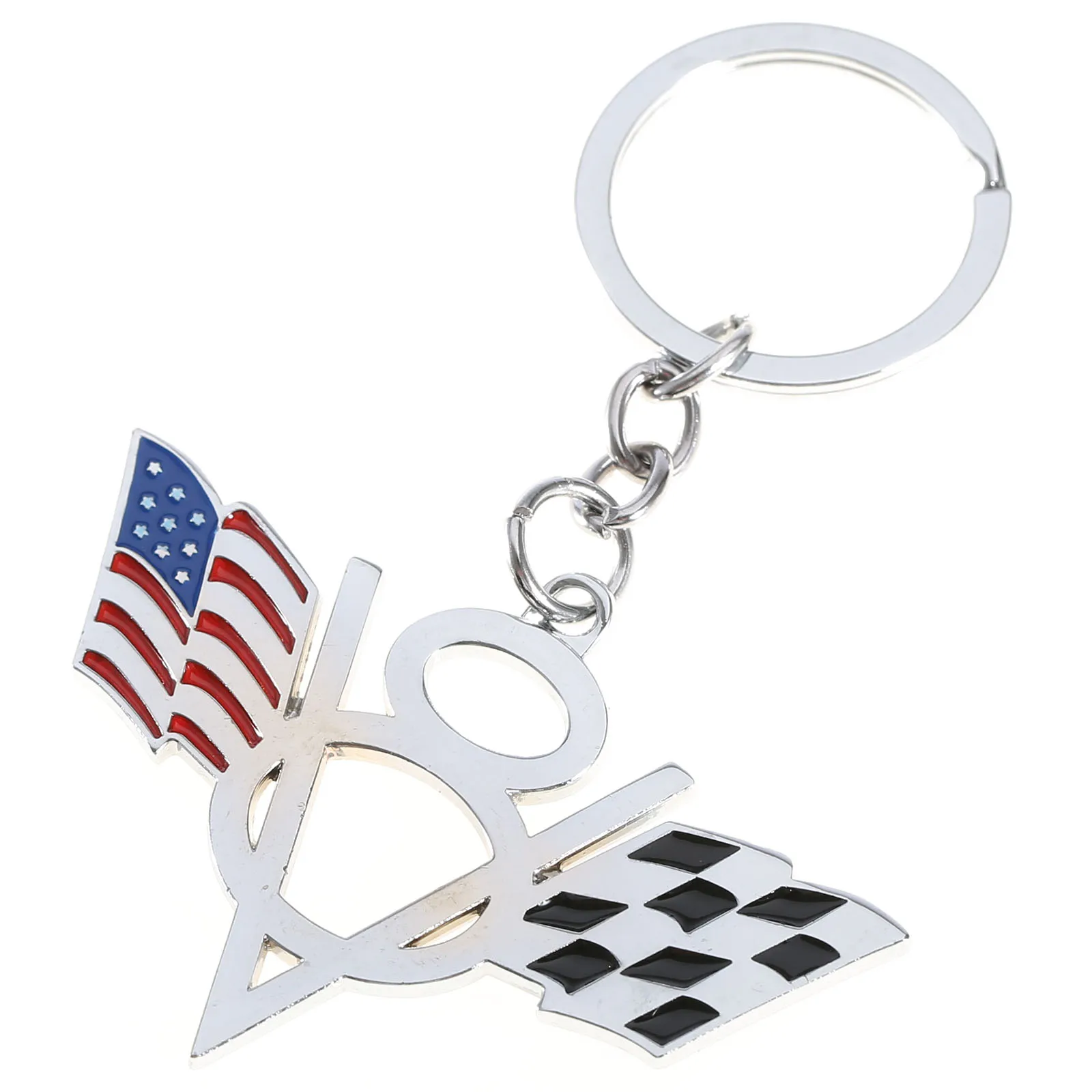 

1pc V8 USA American Flag Keychain Key Ring Keyfob Accessory Car Metal Keychain Ring Decoration Chain Ring
