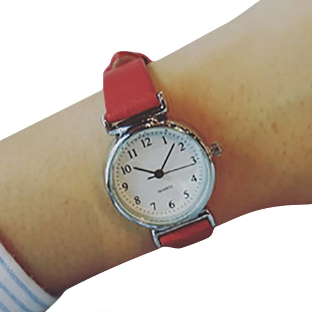 Женские часы Простой Круглый маленький циферблат кожаный ремешок браслет часы Женские кварцевые наручные часы женские часы подарок Bayan Kol Saati# W - Цвет: Красный