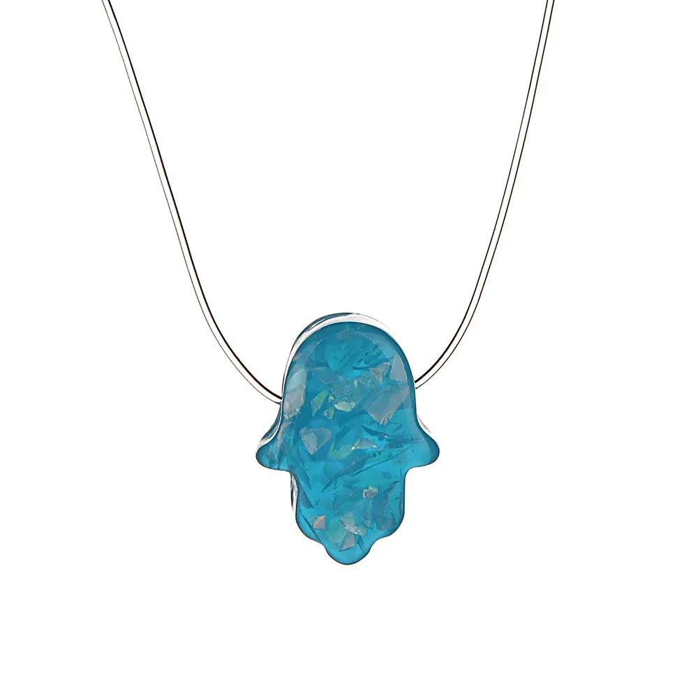 Модное ожерелье с голубым белым кристаллом, полимерный опал Хамса, невидимая леска, подвеска Фатима, ожерелье для женщин, девушек, ювелирное изделие