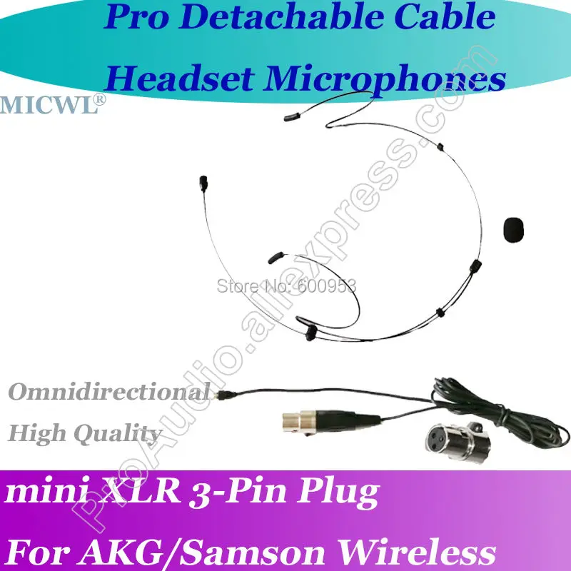 

MICWL Black Detachable wire Headset Microphone for AKG Samson Gemini Wireless Microfone com fone de ouvido para AKG Wireless