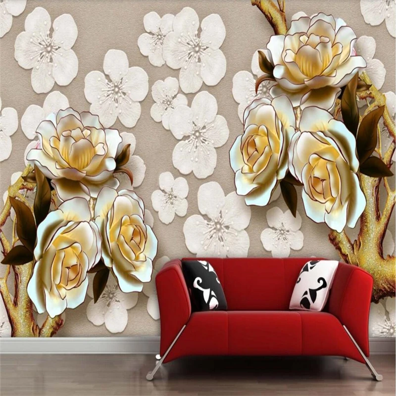 beibehang Wallpaper Mural Wall Sticker Relief Flower TV Wallpaper Wallpaper Mural papel de parede wallpaper for walls 3 d