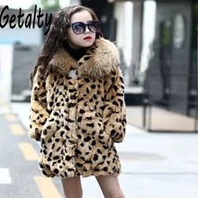 Детский Настоящий мех кролика пальто с мехом воротник зимний теплый длинный раздел верхняя одежда пальто для девочек меховая одежда куртки C#06