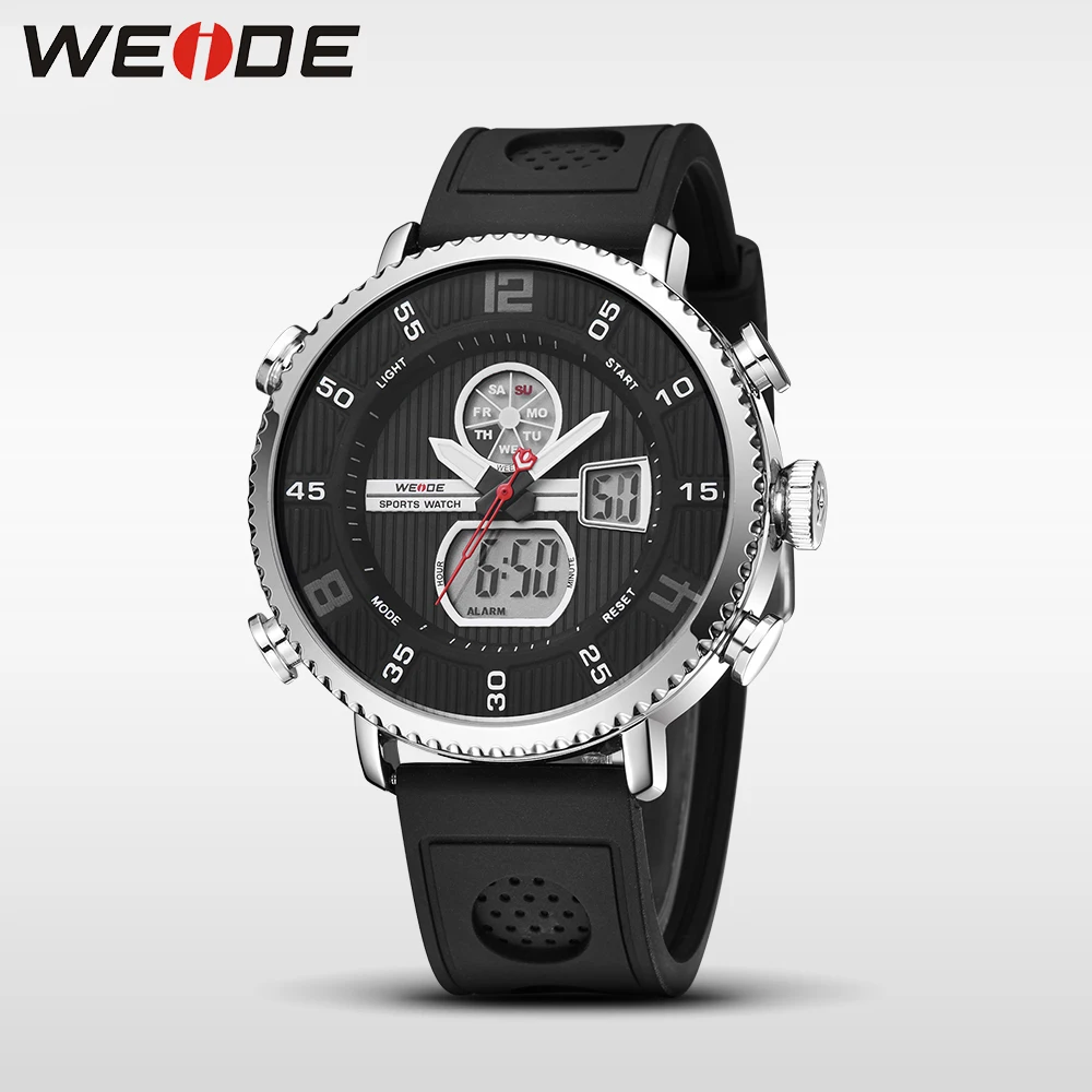

Weide 2017 new genuine automatic quartz watch leather men luxury sport shockproof waterproof digital watch LCD alarm clock men's