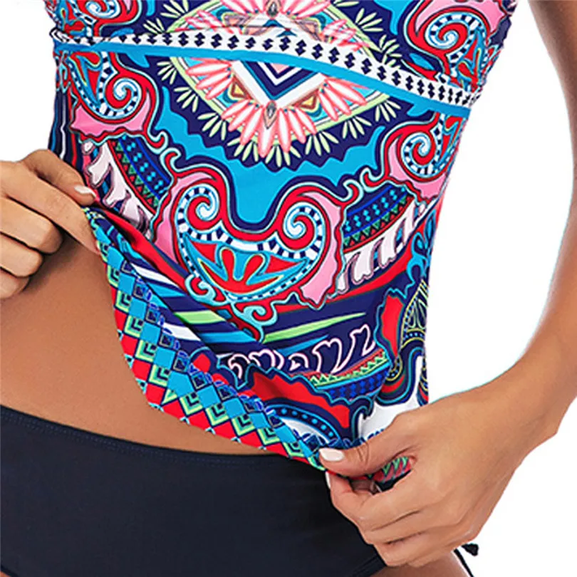 2019 New Summer Women Plus Size Print Tankini Folk Style Bather Swimming Suit Swimsuit Beachwear Padded Swimwear biquini #E01 (1)