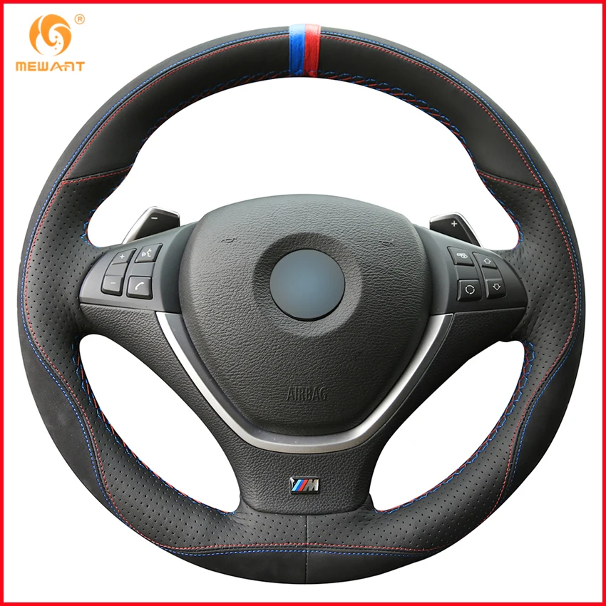 MEWANT черная кожа замша для BMW E70 X5 2007 2008 2009 2010 2011 2012 2013 E71 X6 2014|car steering wheel cover|steering coverwheel
