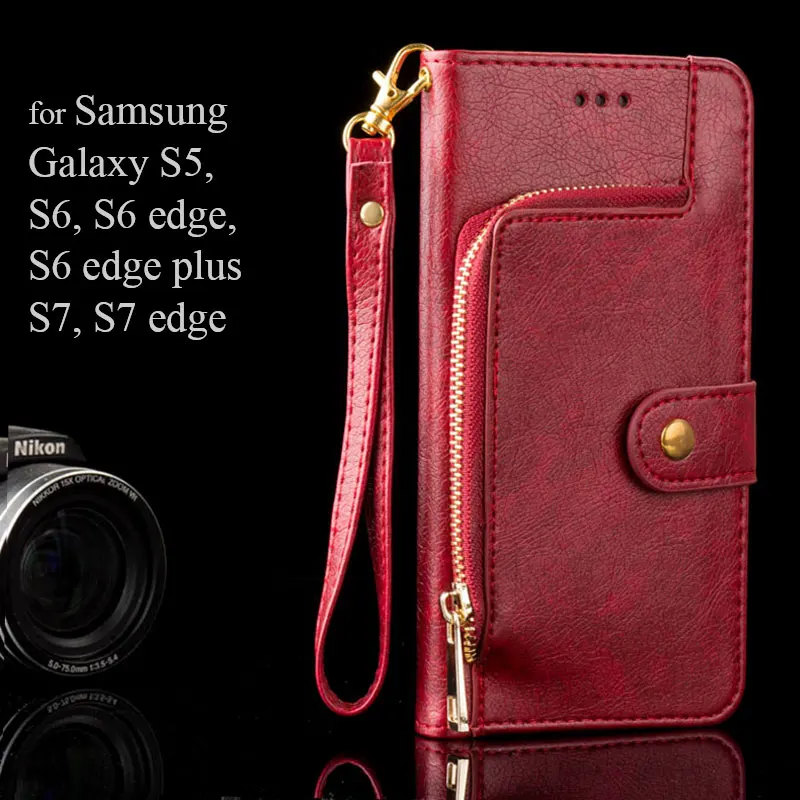 

Luxury case for Samsung Galaxy S7 edge zipper Wallet design PU leather coque fundas covers for Samsung Galaxy S6 edge plus S5
