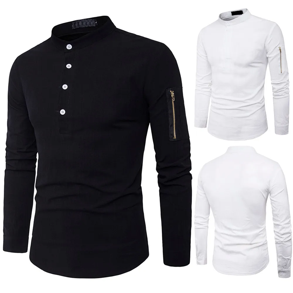 

High Quality Men's Autumn Casual Stand Collar Mens Shirts Slim Fit Cotton Long Sleeve Shirts Drop Shipping 0730