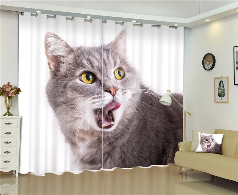 2017 Black white cat 3D Blackout Curtains For Living room Bedding room