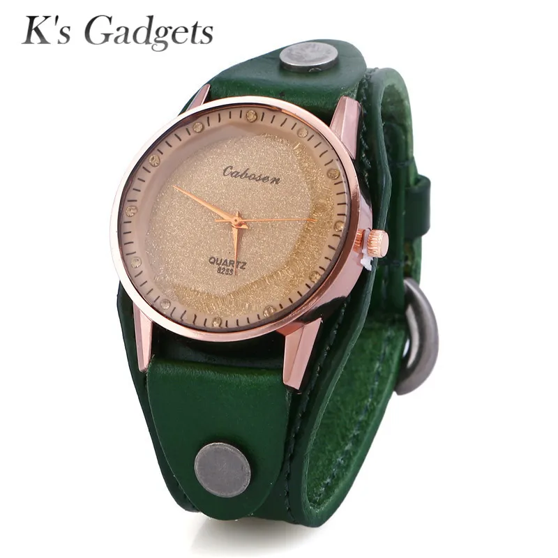 

K'S Gadgets Women Fashion big Genuine Leather Strap Bracelet Watch Vintage Punk Style Quartz Analog Casual Wristwatch