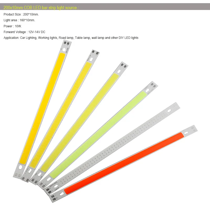 200x10 мм светодиодный светильник источник COB полоса бар лампа+ Драйвер DC 12-14 в 10 Вт 1000LM зеленый красный синий теплый белый чистый белый светильник