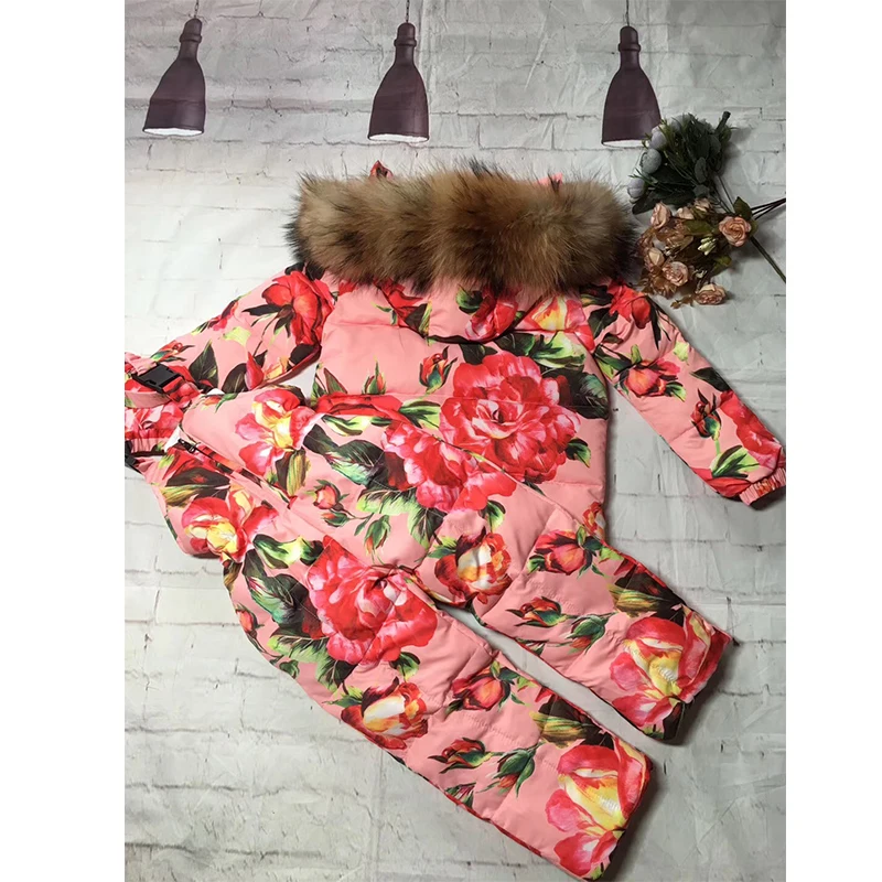 Детские зимние костюмы зимняя куртка для девочек, теплая детская зимняя одежда высокого качества с цветочным принтом, парка детская куртка, пальто От 6 месяцев до 8 лет