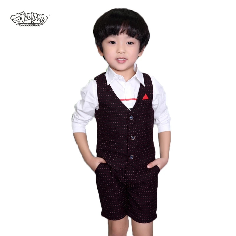 Boys Summer Formal Dress For Wedding Party Suit Vest+Shorts 2Pcs