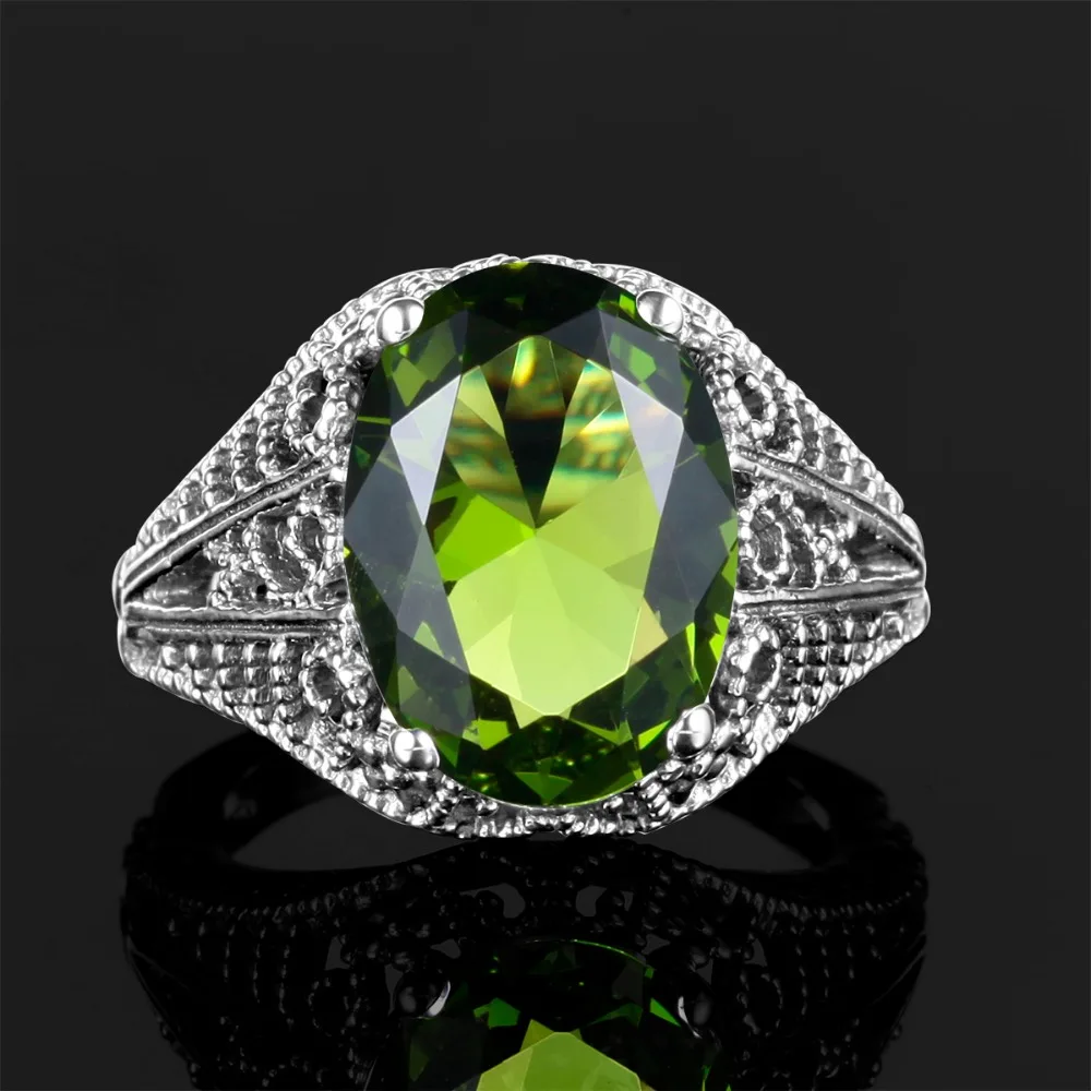 Szjinao Vintage Wedding Rings for Women Handmade Fun Gifts Peridot Green Ring Cool Pure 925 Sterling Silver Jewelry Wholesale