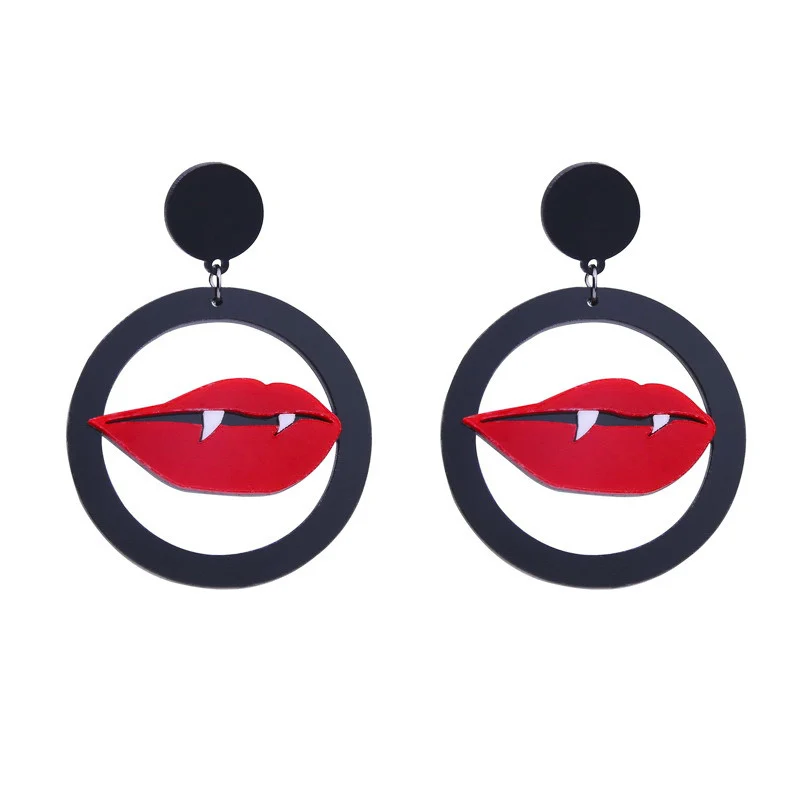 

New Design Red Sexy lips Drop Earrings For Women Hiphop/Rock Big Round Mouth Acrylic Earrings 2019 Female Eardrop Jewelry E19032